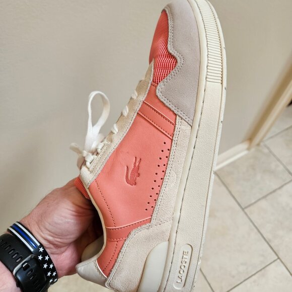 Lacoste Men's Fashion Sneakers, Salmon/Gray, Sz 12 - Picture 14 of 16
